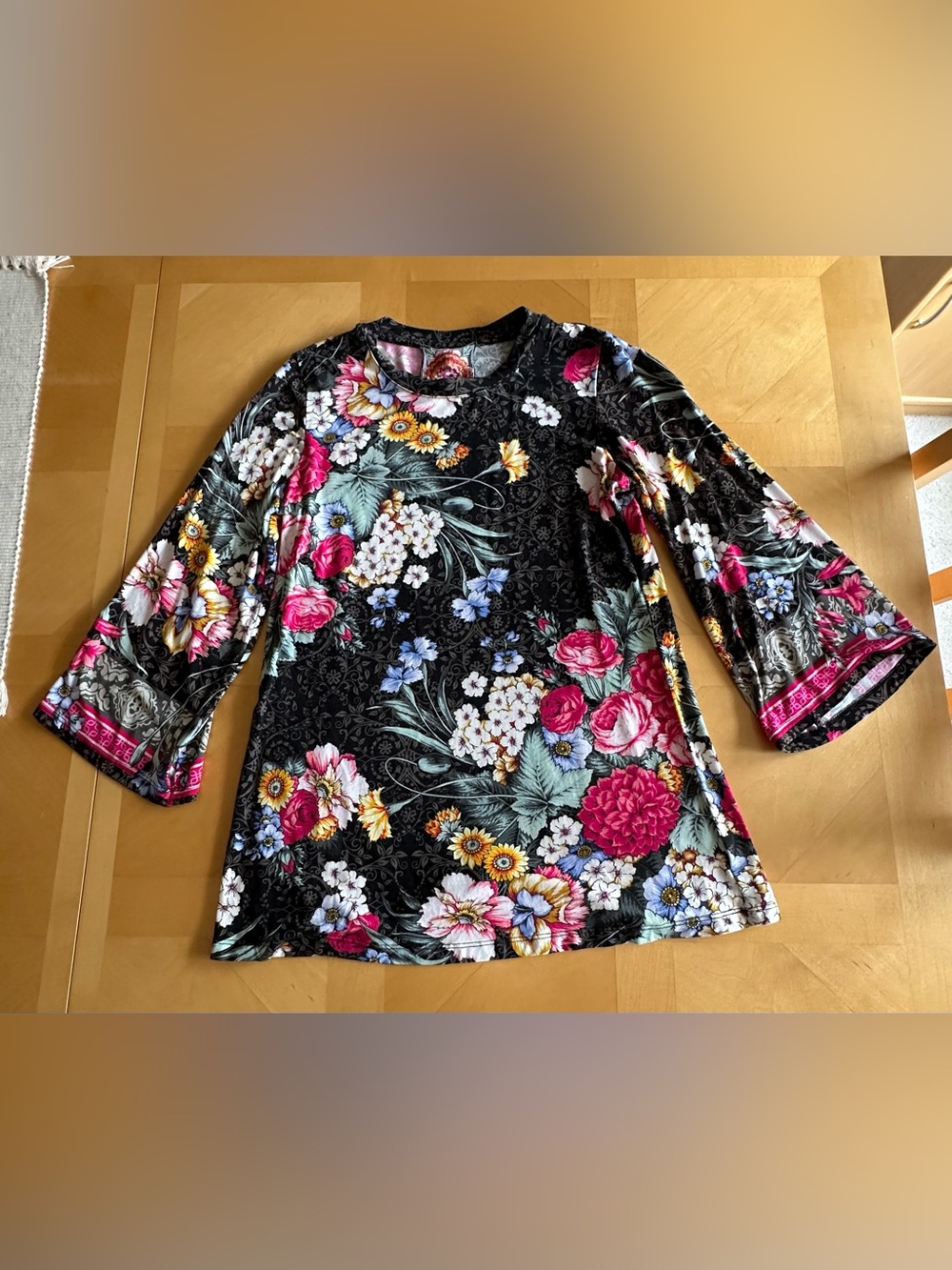 Johnny Was Onyx Sistine Floral Print Top Black Multicolor Size XXS